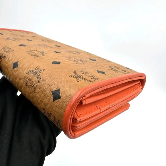 MCM Visetos Orange Canvas Long Wallet.